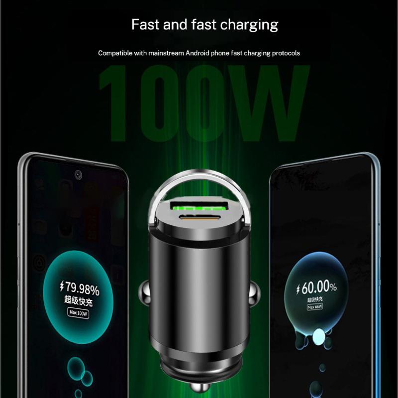 Автомобильное зарядное устройство из алюминиевого сплава PD30W Mini Pull Ring 100W Автомобильное зарядное устройство для прикуривателя