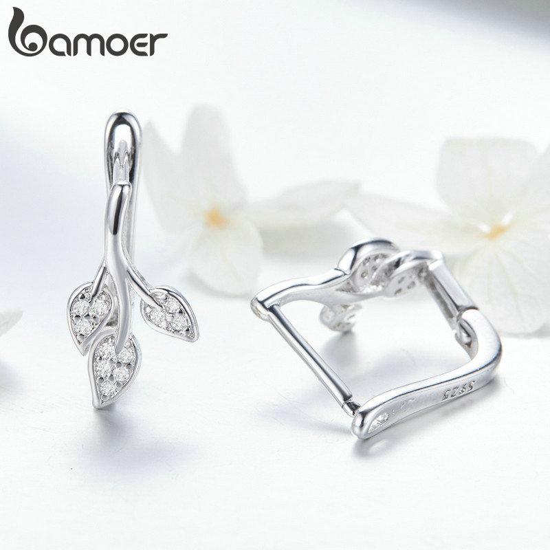 Серебряные серьги высокого качества с кубическим цирконием в форме листьев