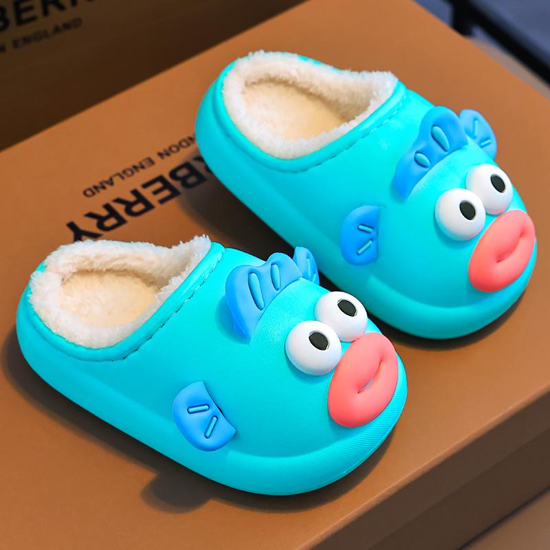 Зимние детские хлопковые тапочки Нескользящие теплые тапочки Домашние детские тапочки Мультяшная рыба-клоун Хлопковая обувь