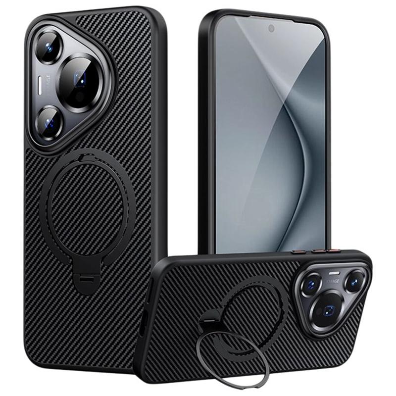 For Huawei Pura 70 Magnetic Case Carbon Fiber Texture PC+TPU Kickstand Phone Cover