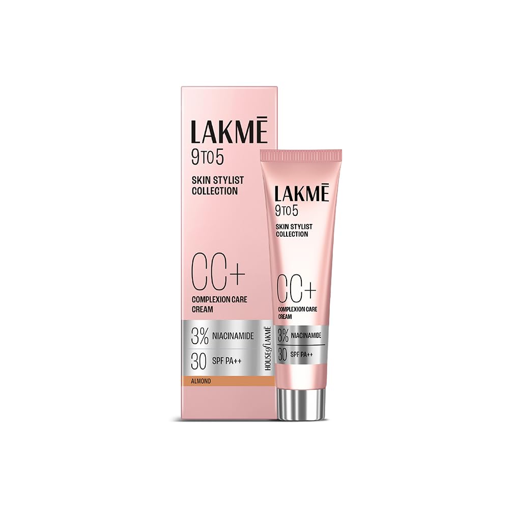 Lakme 9 to 5 CC Крем Миндальный с 3% Комплексом Ниацинамида SPF30 PA++ | 90% легкий увлажняющий крем для Ухода & 10% Тональная основа для Ухода | Корректор
