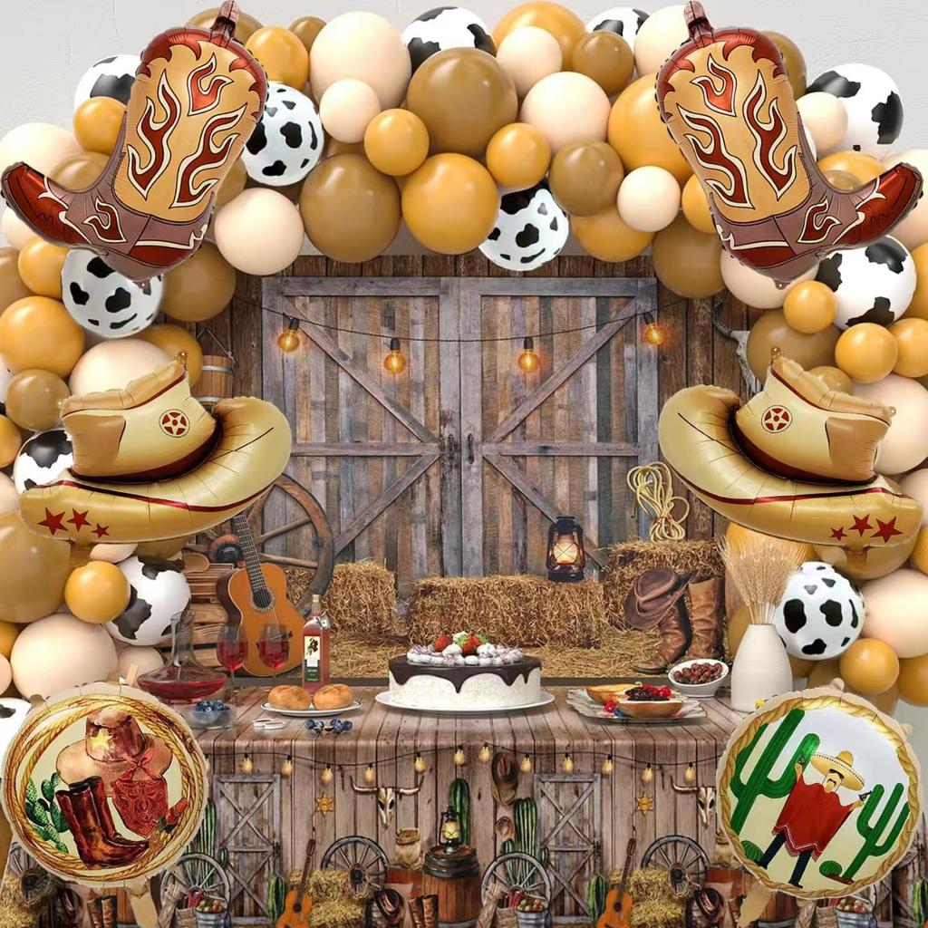 Набор воздушных шаров «Западный ковбой» с 4 большими сапогами, шляпой, алюминиевым шаром, винтажным карточным автоматом телесного цвета