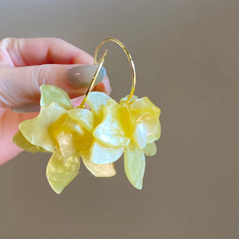 Корейские красочные акриловые серьги-подвески в виде цветка для женщин и девушек, винтажные серьги-подвески в форме буквы С с большими лепестками, подарки с цирконом 2025