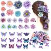 Hair Clip Set, 32 Pieces Flower Clip with Butterfly Clip Set for Women Girls Artificial Rose Hair Barrettes Butterfly Pins (Yellow, Green) |
