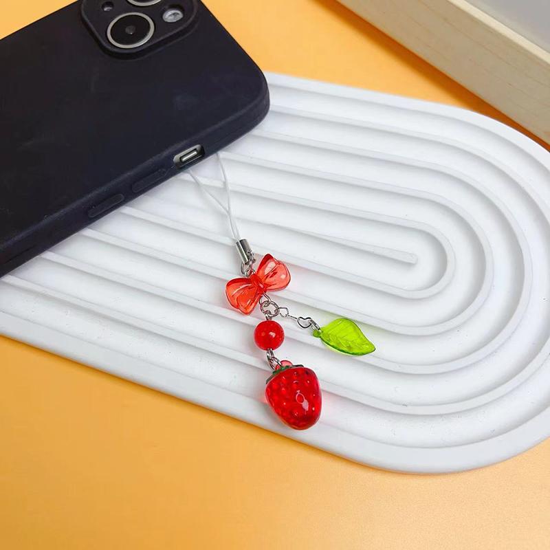 1 шт., красный вишневый клубничный бант, ремешок для мобильного телефона, брелок для ключей для девушки, женщины, сумки, камеры, кулон, милые ювелирные изделия для мобильного телефона