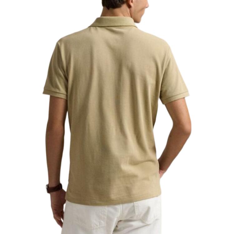 Polo Ralph Lauren Custom Slim Fit Однотонная рубашка-поло с пуговицами и коротким рукавом Мужские топы Бежевый 710680784-436