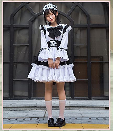Одежда для горничной Косплей Длинный рукав Платье для горничной Черное Выше колена Готическая Лолита Черное [Lady Lazy] (M)