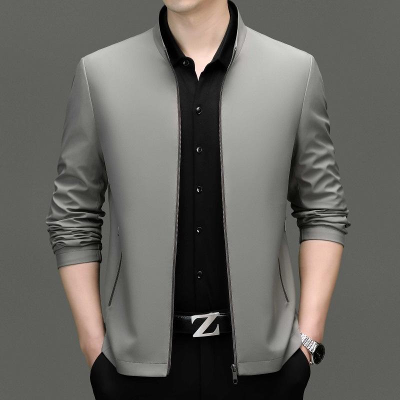 Новая мужская куртка из шелка mulberry, весна-осень, деловой повседневный пиджак для молодежи и среднего возраста, тонкая куртка с воротником-стойкой, для папы