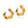 Vintage Irregular 18k Gold Plated Colorful Zircon Metal Stud Earrings For Women