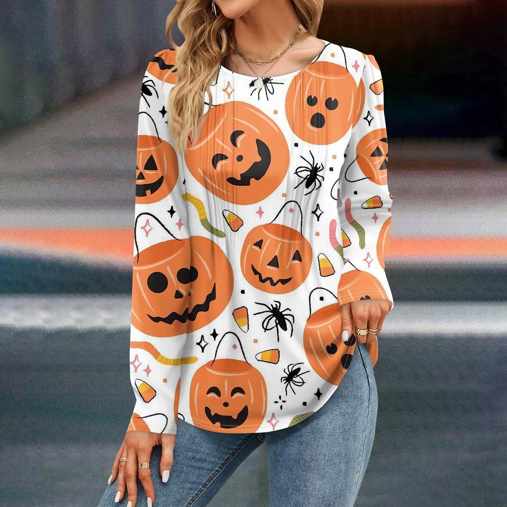 Женская осенняя мода повседневные топы на Хэллоуин с длинным рукавом рубашки свободные пуловеры
