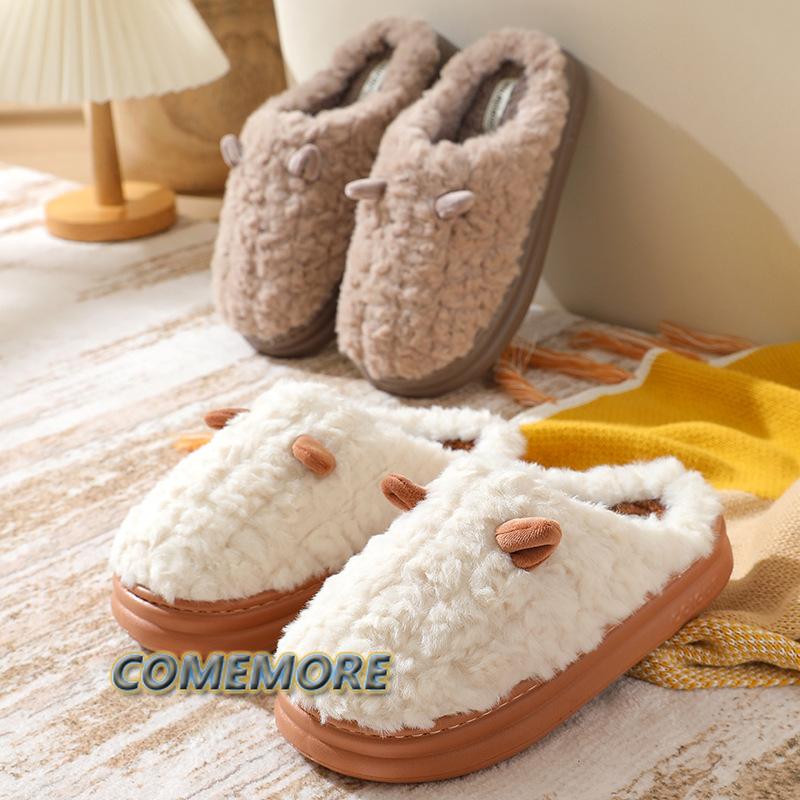 Women's Slippers Cartoon 2025 Winter New Home Couple Warm Non Slip Plush Cotton Thick Soled Floor Anti Cold Slippers Large Size