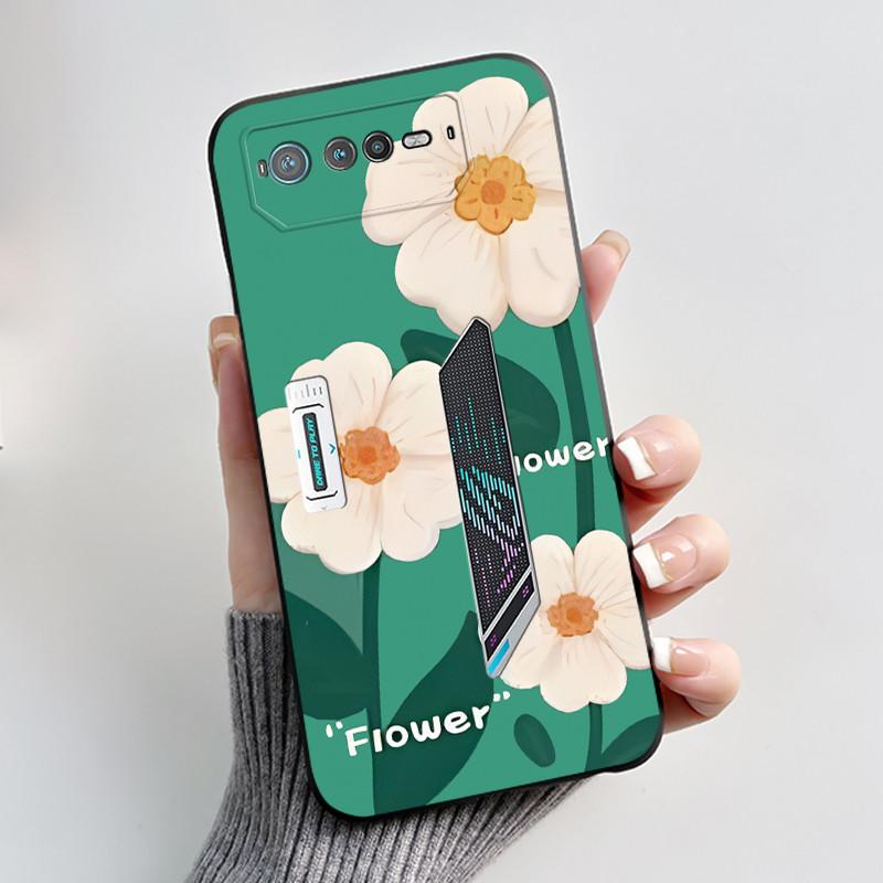 For Asus ROG 6 Case For ROG Phone 6 Pro / 6D Fashion Butterfly Flowers Bumper Soft Black Silicone Cover For Asus ROG6 ROG6D Case
