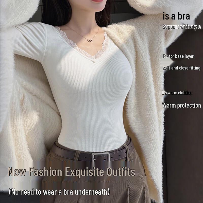 LANGSHA Женский термотоп с V-образным вырезом, бесшовный, базовый слой, со встроенным бюстгальтером