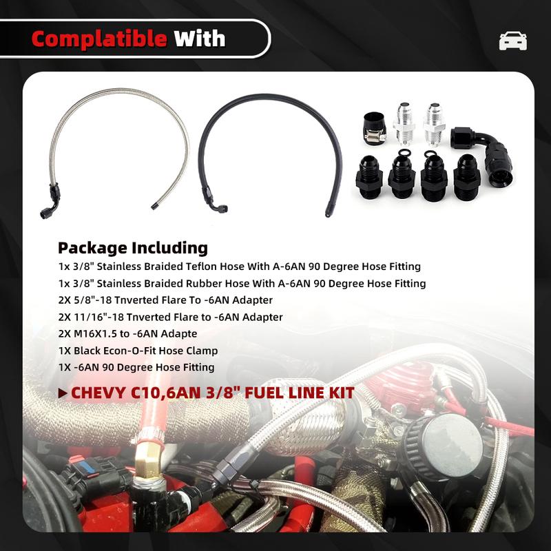 RASTP-Universal 6AN Power Steering Pump Hose Kit 25Inch For GM LS Swap Pressure Return Line HR070