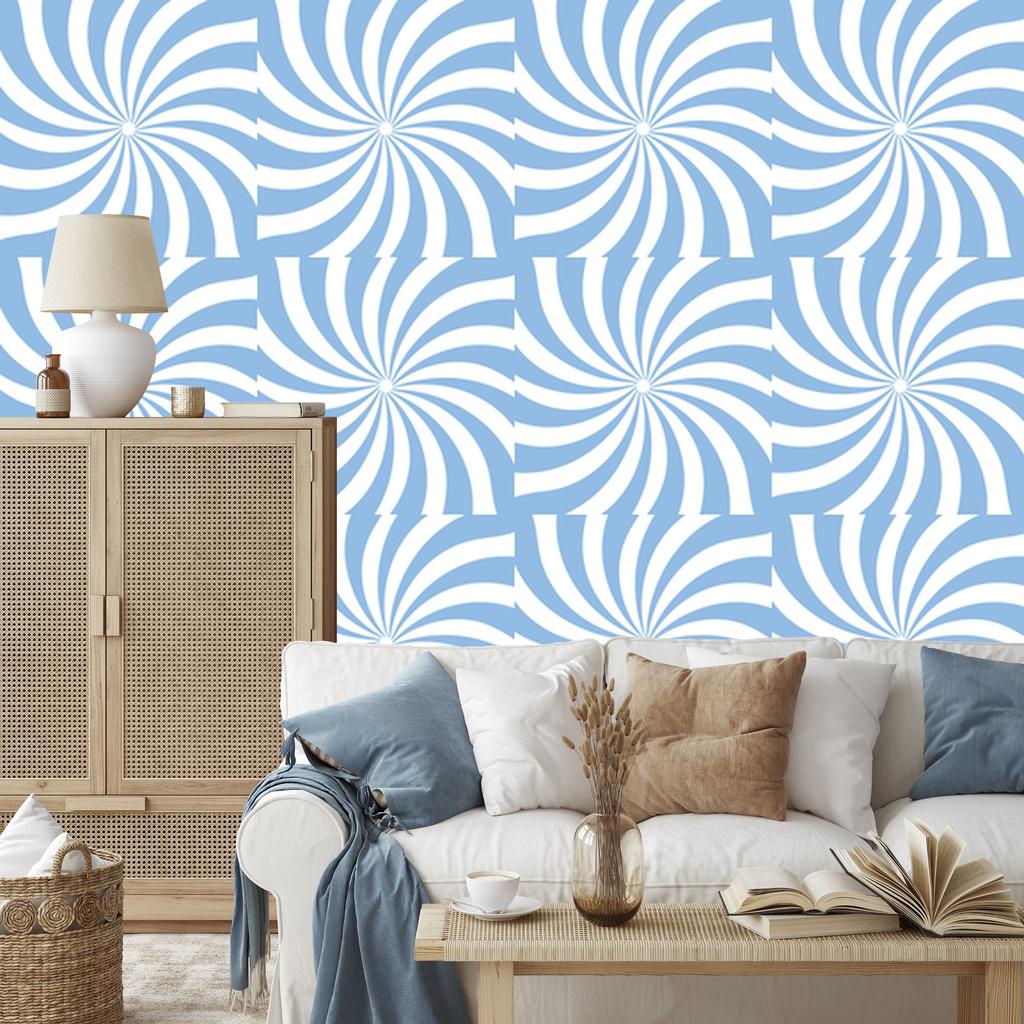 Hippie Wallpaper Background Azure and White for Living Room and Bedroom 50x1000