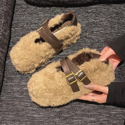 2025 Зимние балетки Пушистые туфли для женщин Дизайнерские Элегантные Туфли-лодочки Повседневные Спортивные Кроссовки Новые Уютные Zapatillas Mujer