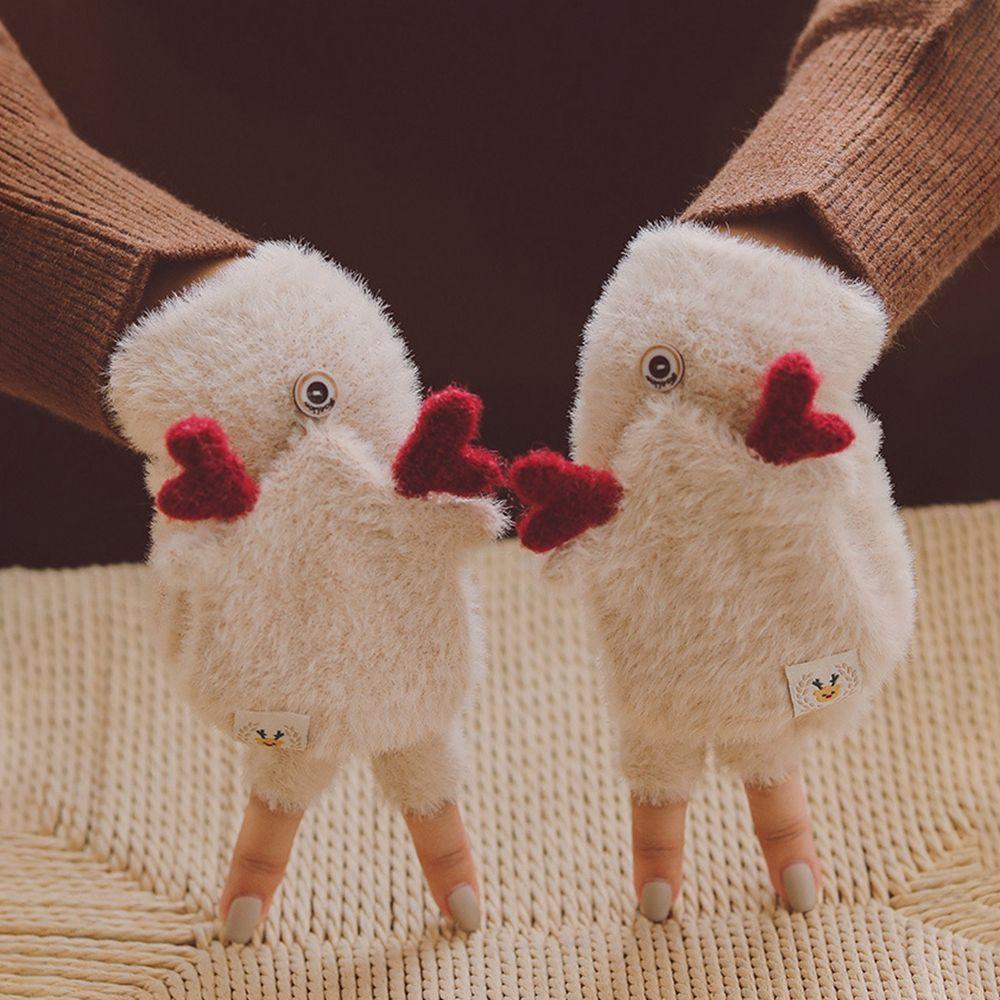 Autumn And Winter Antlers Flip Mittens Female Gloves Christmas Wool Mittens Half-finger Gloves