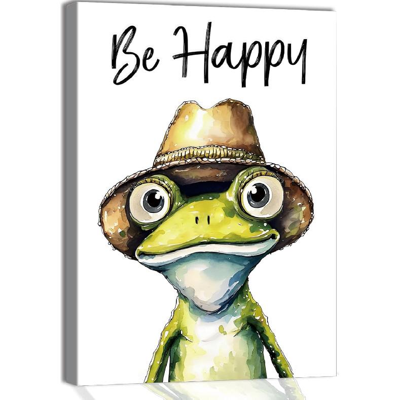 GMLXCX Funny Frog Bathroom Decor Wall Art, Cute Frog Sitting on Toilet Decor Art Poster, Funny Bathroom Sign Canvas Print Set of 3 (8''x10'',