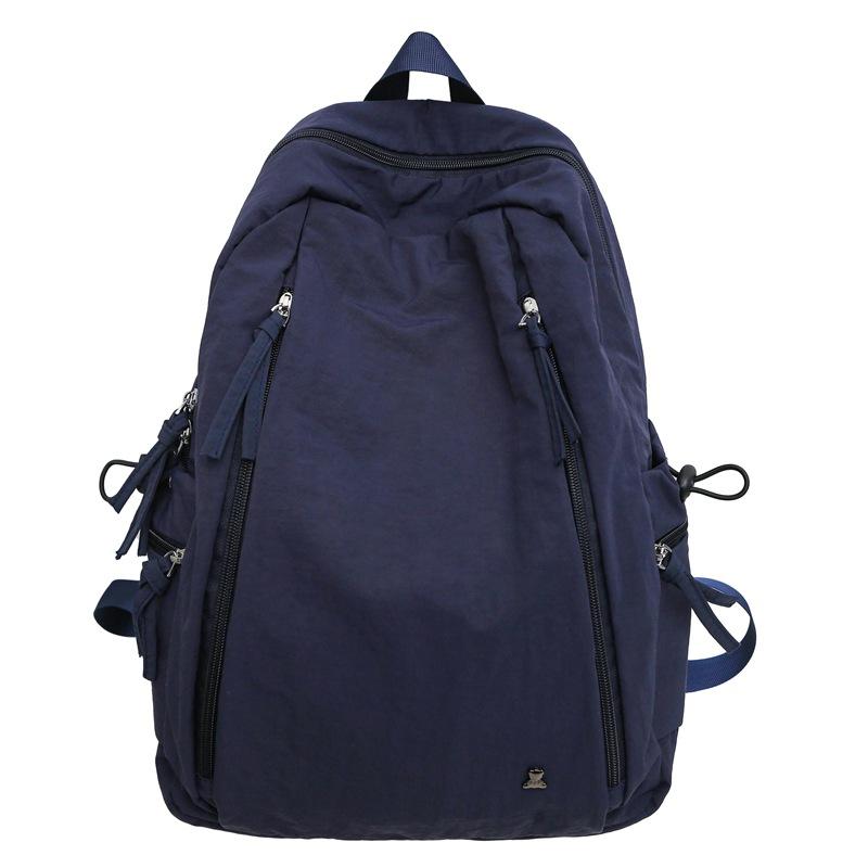 Japanese Style Unisex Backpack Simple Pure Color Travel Large Capacity Nylon Shoulder Bag for Middle and High School Students