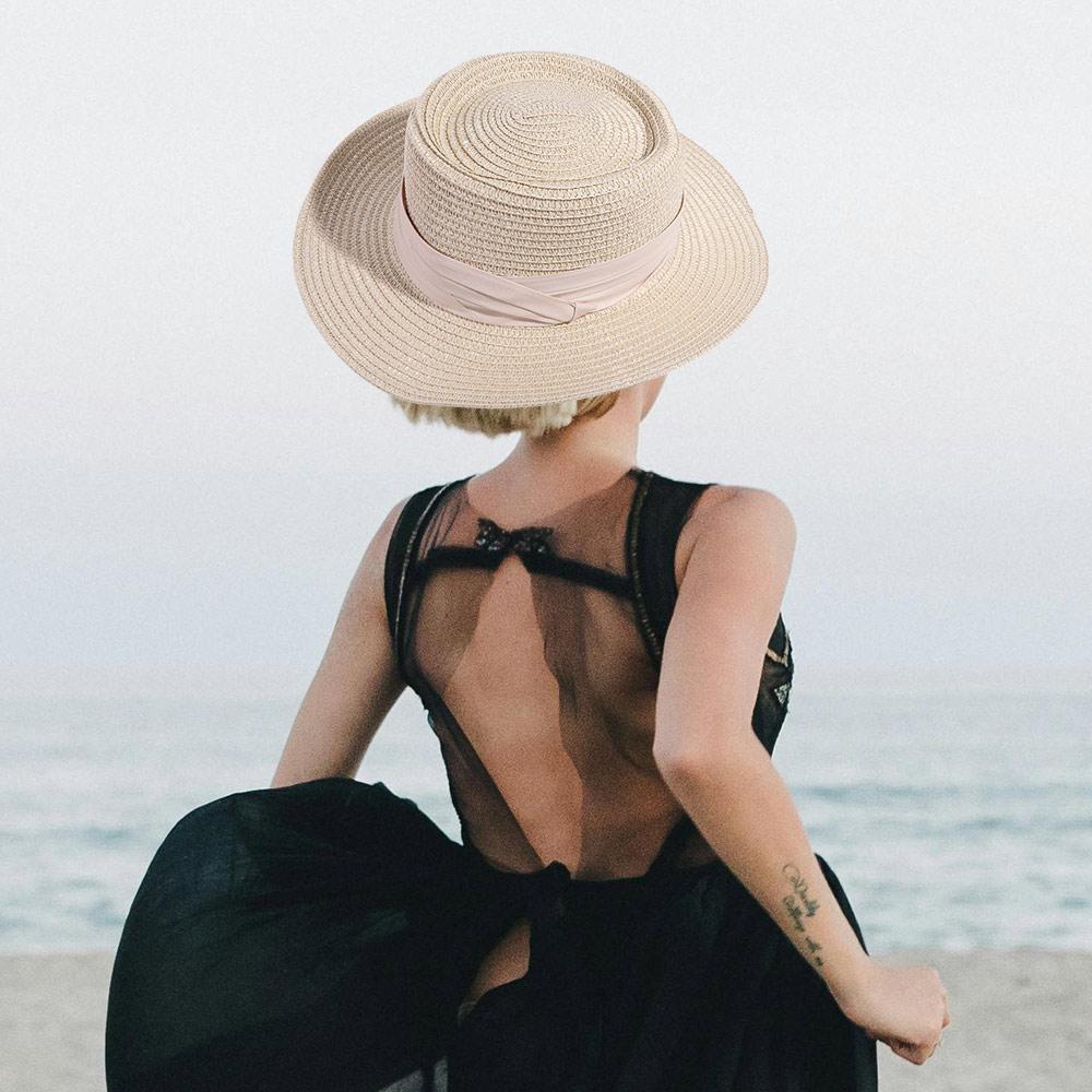 Солнцезащитная панама в корейском стиле с плоской тульей и полями Женская солнцезащитная шляпа Простая соломенная плетеная шляпа Для женщин
