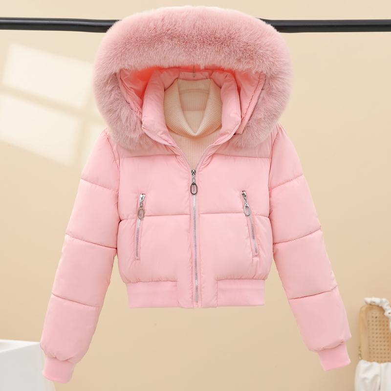 Модные зимние женские пальто с капюшоном, воротником из искусственного меха, толстые теплые короткие парки, свободные женские куртки