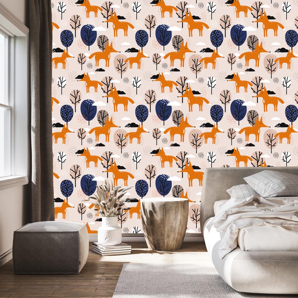 Foxes with trees and clouds wallpaper for living room and bedroom 50x1000