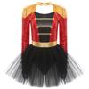 Women Sequins Circus Ringmaster Cosplay Costume Long Sleeve Fringed Shoulder Tulle Leotard Dress Halloween Dress Up Costume