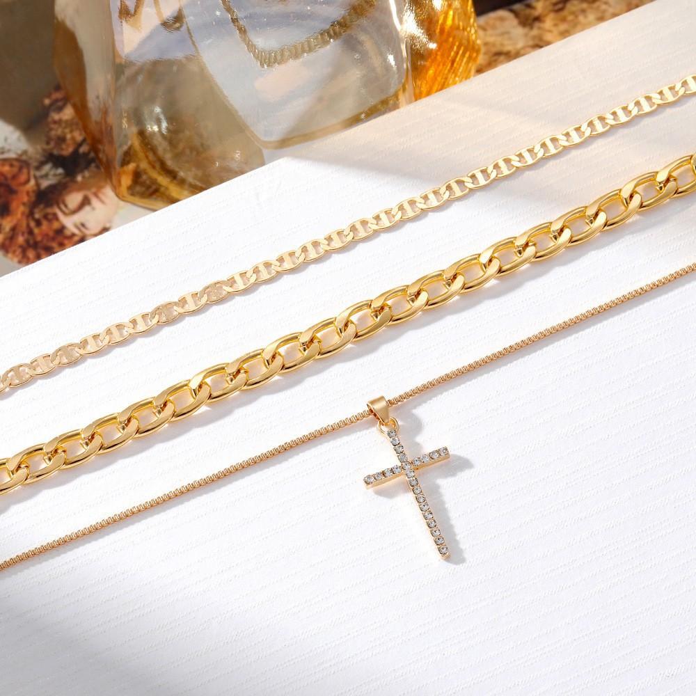 Women's Gift Stackable Necklace Luxury Artificial Crystal Retro 3pcs/Set Cross Necklace Accessories