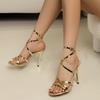 Мода 2025 Летняя мода Босоножки женские на высоком каблуке с открытым носком Женские босоножки на высоком каблуке Шпильки на шнуровке для вечеринки банкета Женская обувь