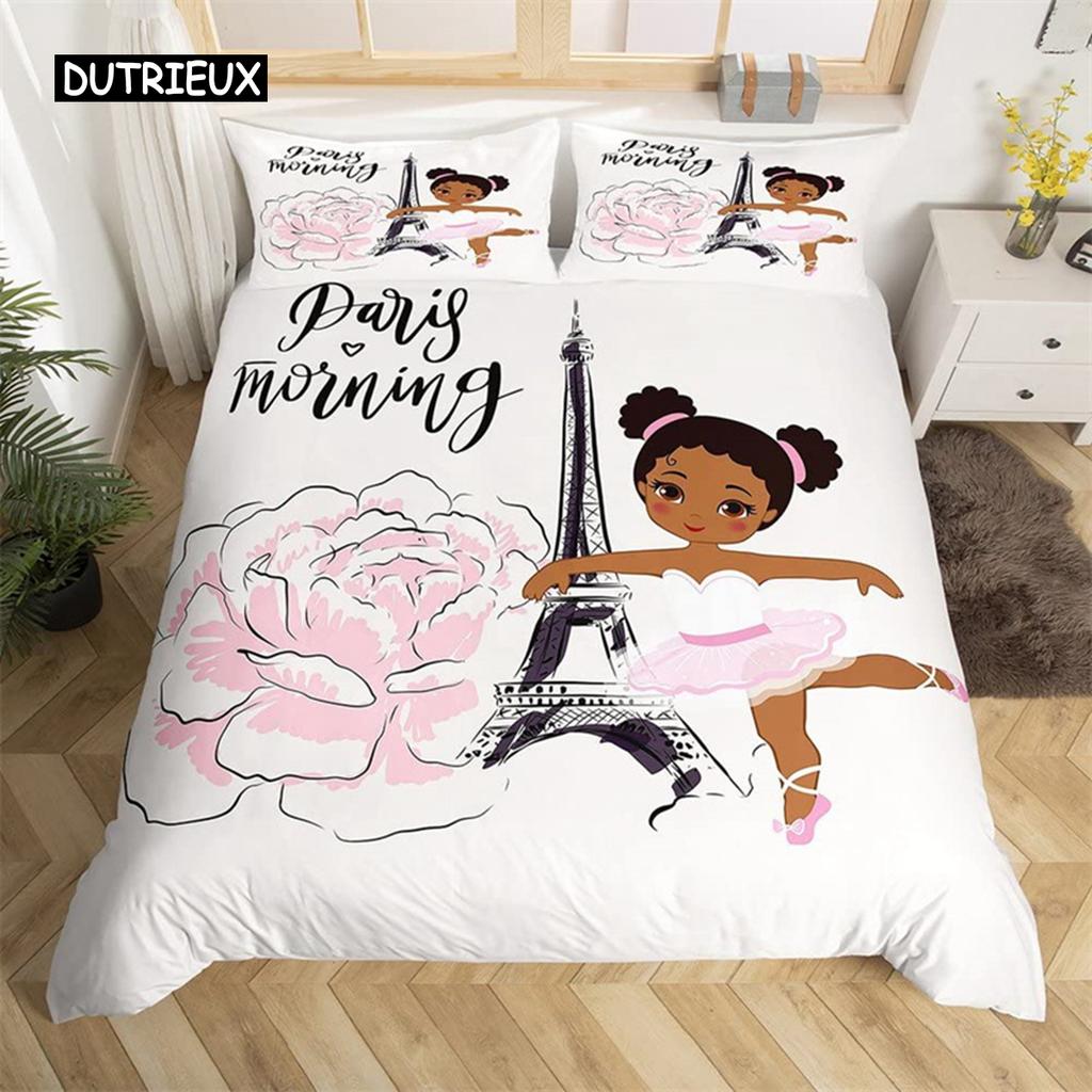 Пододеяльник с изображением Эйфелевой башни, романтический парижский тематический декор, комплект постельного белья для мальчика-подростка из микрофибры, балетное одеяло для девочки-единорога