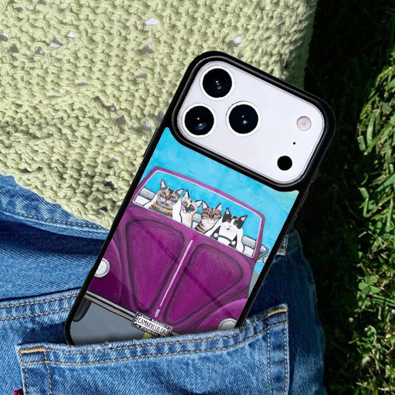 Hippy Peace Bus Cat phone case cover Compatible with for IPhone 17air 16e 15 14 13 12 11Pro Max 17 Air