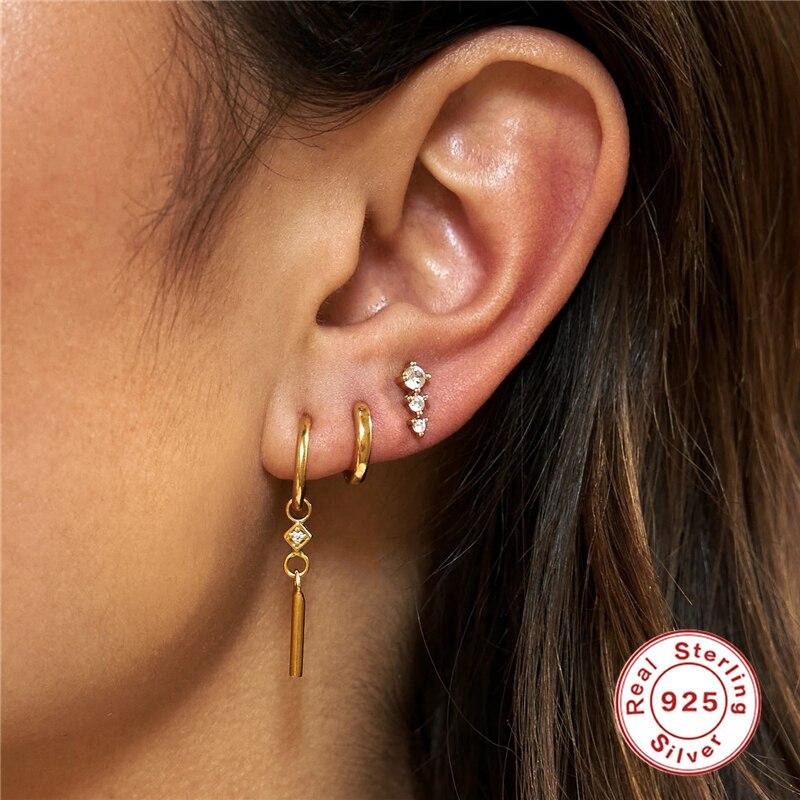 Canner многоцветный свадебный комплект сережек из стерлингового серебра 925 пробы, серьги-гвоздики золотого цвета для женщин, серьги для пирсинга хряща, 3 шт.