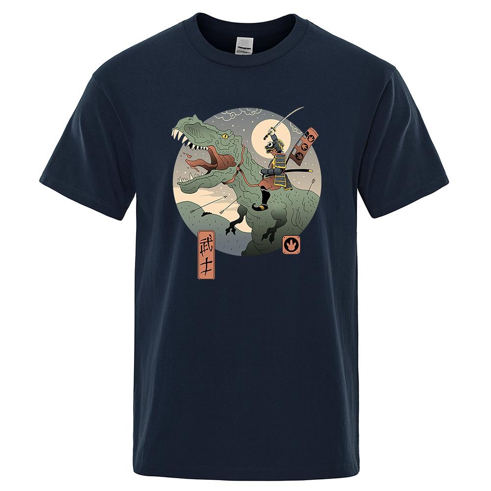 Японская одежда самураев в стиле Харадзюку Ukiyo E Юрского периода, мужская мода, уличная свободная футболка, футболка большого размера, хлопковая футболка