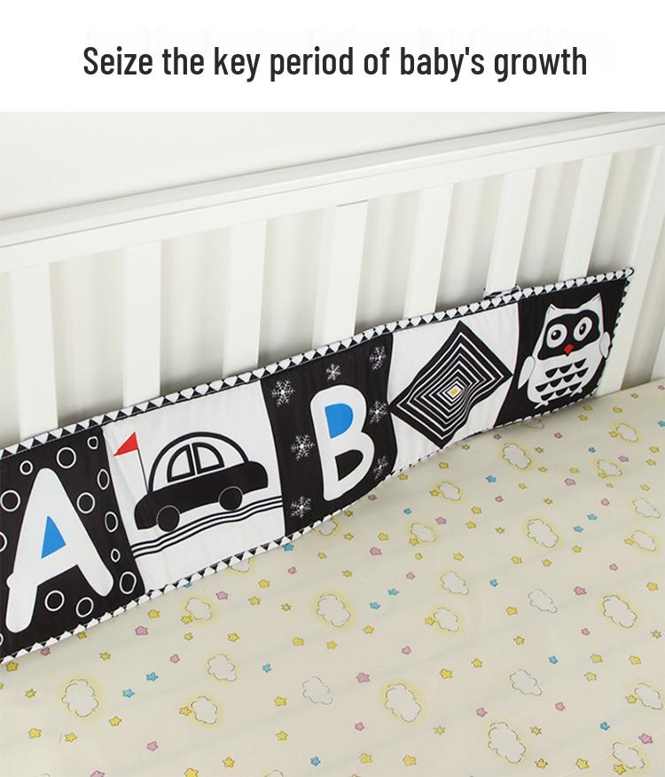 Черно-белая книжка-бампер для детской кроватки: Дизайн с мультяшным животным, Игрушка для прорезывания зубов, Защита от пинания, Подвесной аксессуар для младенца