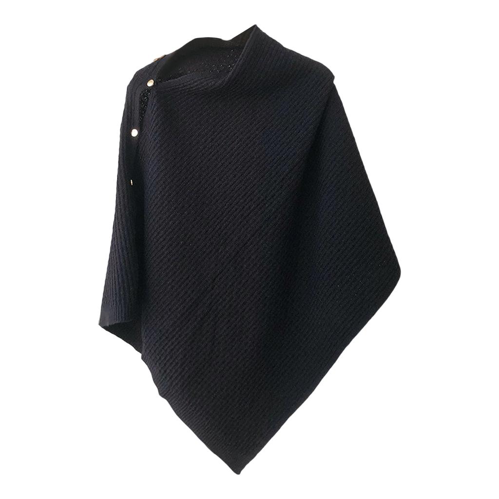 Ladies' Fashionable Knitted Shawl Cape With Buckle Yarn Plaid Scarf, Women's Versatile Warm Plain Weave Shawl