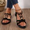 Модные женские летние богемные сандалии-шлепанцы 2025 года, удобная пляжная обувь, женские ретро сандалии с бисером и цветами в римском стиле