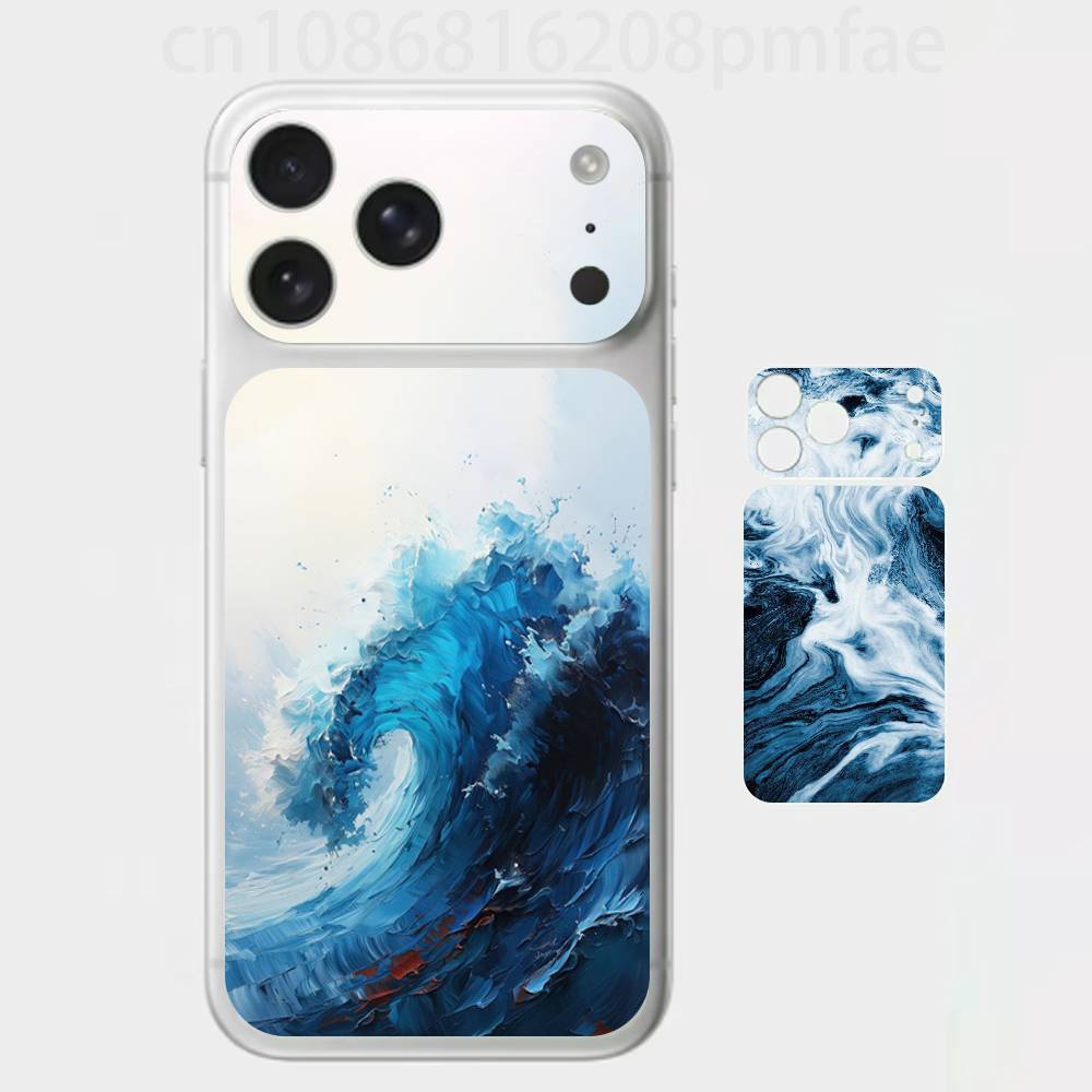 Современная волна Искусство Премиальная наклейка-обертка для iPhone 17 Pro/Max, Защитная декаль для задней рамки и камеры (Не чехол)
