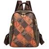 Color Block Anti-theft Backpack Women's Travel Backpack Soft Leather Schoolbag