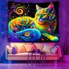 Psychedelic Cat Fluorescent Tapestry Outer Space UV BlackLight Tapestry, Wall Hanging For Living Room Bedroom Office Home Decor