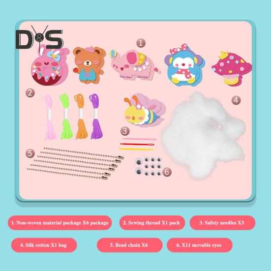 6Pcs/Set Kids DIY Doll Sewing Kit Handmade Non-woven Fabric Animal Plushie Stuffed Animal Craft Sewing Kit Beginner Toddlers Boys Girls Gift