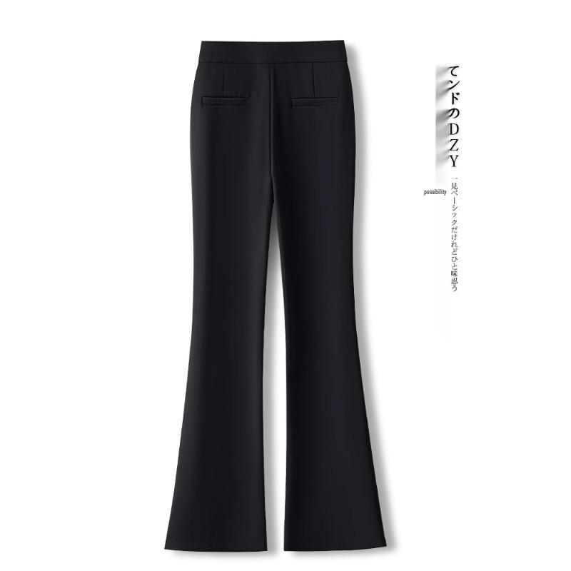 Women's Black High-Waist Flare Pants with Slit - New 2025 Spring/Autumn Slimming Style