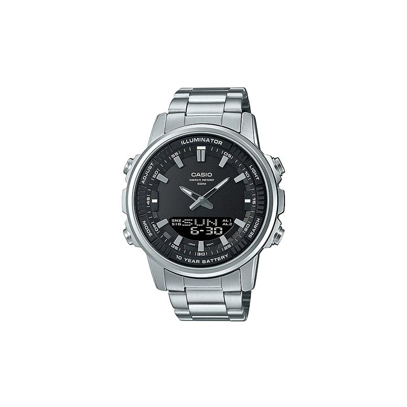 Casio ЧАСЫ Классические Простые Изысканные Модные Кварцевый Механизм Стальной Ремешок Японские и Корейские Часы Мужские Часы Черный Циферблат AMW-880D-1AV