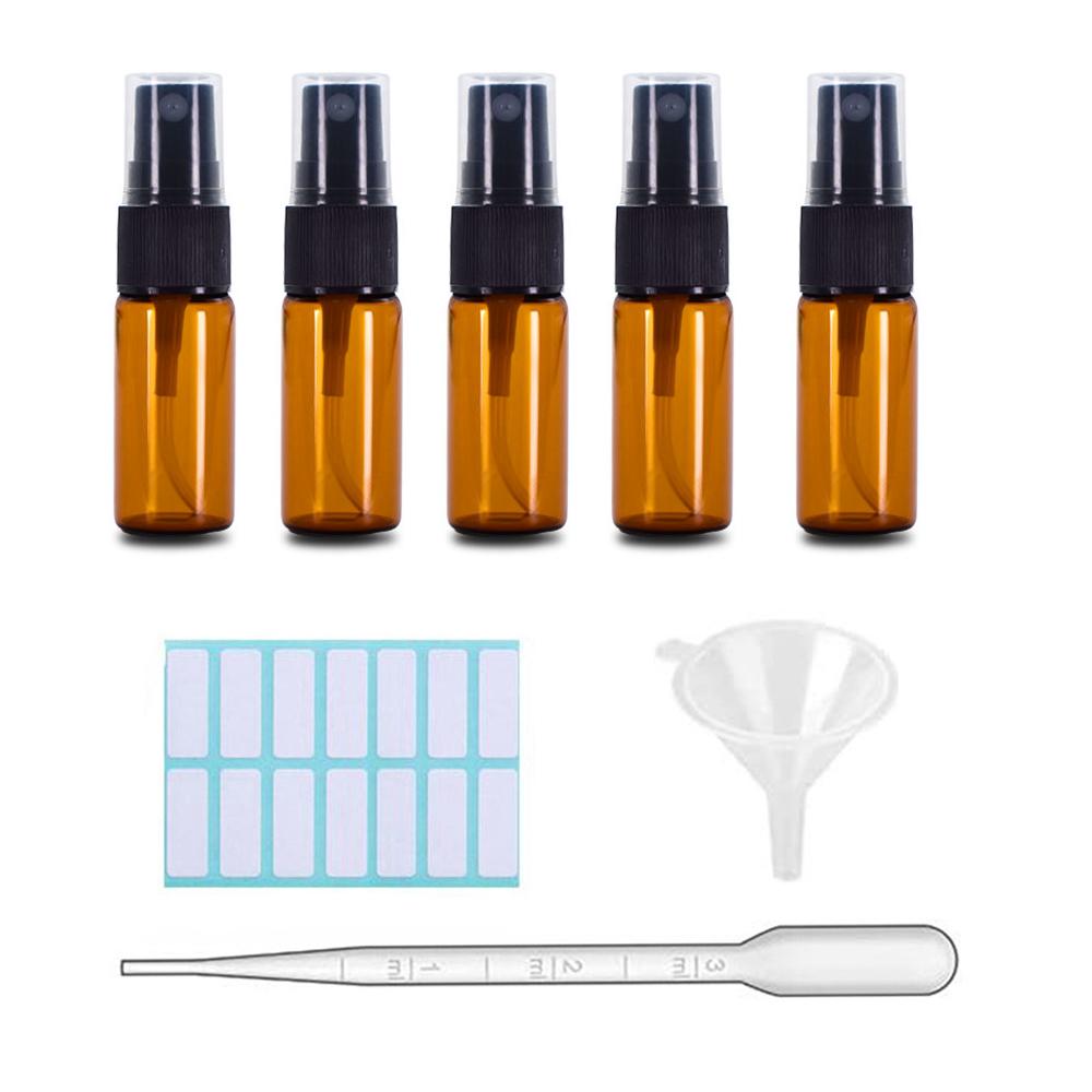5/10 Pack Amber Glass Spray Bottles, Fine Mist Spray Bottles with Pipette Funnel Labels,Travel Dispenser Bottles for Essential Oils Cleaning Skin Care