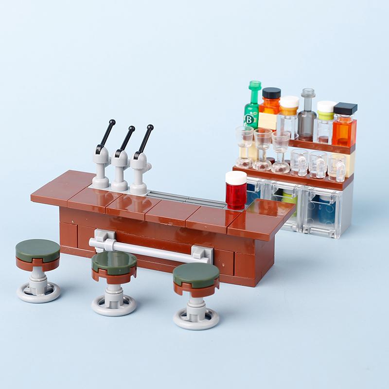 Серия Строительных Блоков MOC «Вид на Городскую Улицу» Кухня Дом Магазин Пиццерия Кофейня Лобби Отеля Заправочная Станция Кирпичики Игрушки Подарки