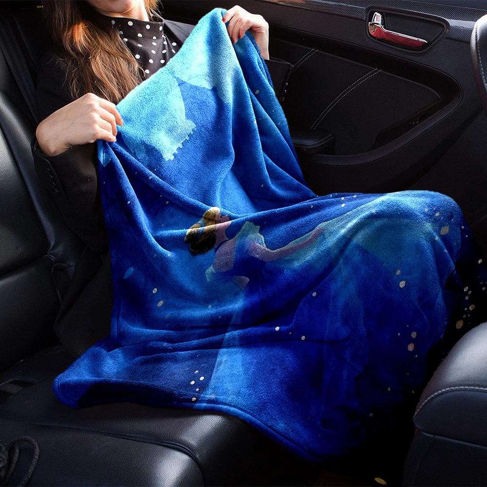 1pc castle blue blanket Lightweight Flannel Throw for Sofa Bed Travel Camping Livingroom Office Couch Chair
