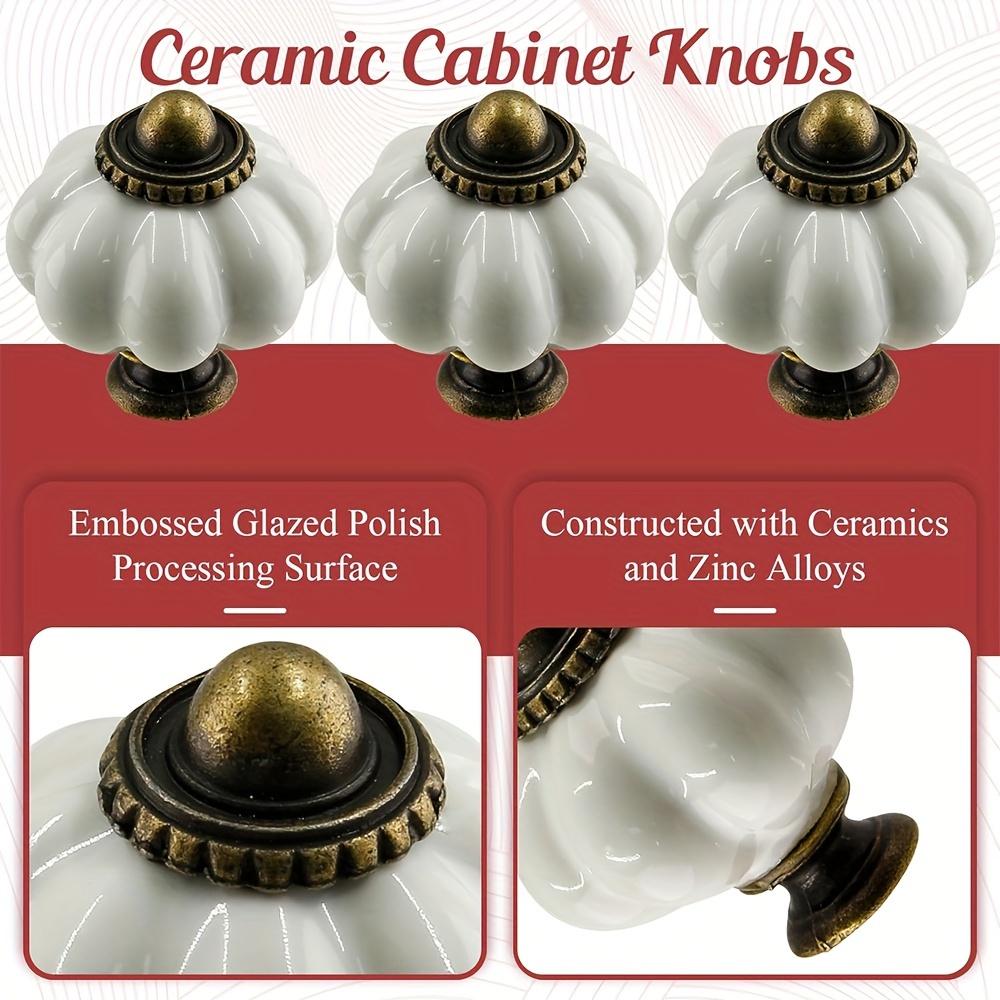 8 шт. керамические ручки-тыквы, белые керамические ручки для шкафа, винтажные ручки для комода, винтажные ручки, декоративные ручки для ящиков (Одно отверстие с винтом)