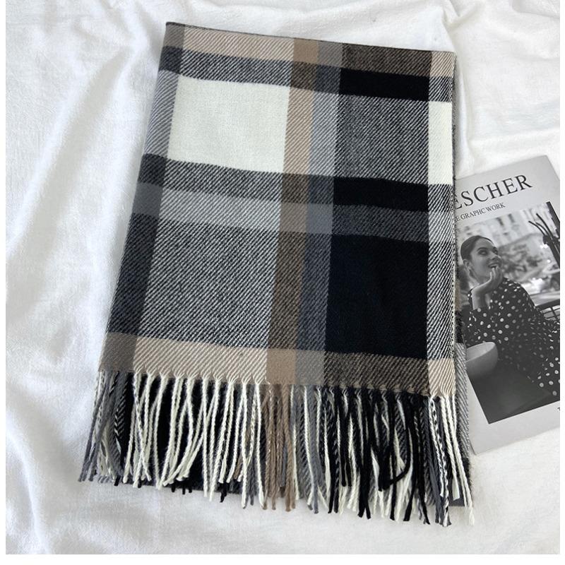 Plaid Scarf Women's New Autumn and Winter Fashion Imitation Cashmere Fringed Shawl Warm and Thickened Scarf Windproof, Warm & Decorative