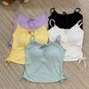 Summer Women Solid Lace Up Sling Tops Female Straps Cotton Tank Tops Harajuku Streetwear Camisole Sexy Crop Tops With Chest Cushion Young Girl