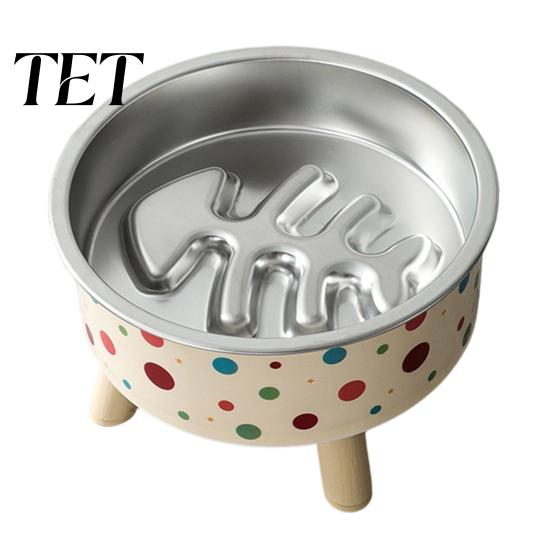 Non Slip Cat Feeding Station Elevated Bowl, Removable Stainless Steel Inner Slow Feeder Food Bowl with Non-slip Stand for Cats Small Dogs Neck