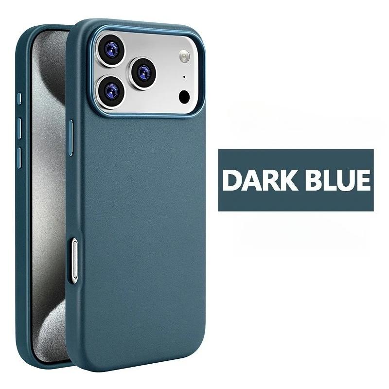 Cowhide Leather Phone Case for iPhone 16 Pro Max 17 Air 15 Plus 14 13 12 Promax High End Strong Magnetic Wireless Charging Cover